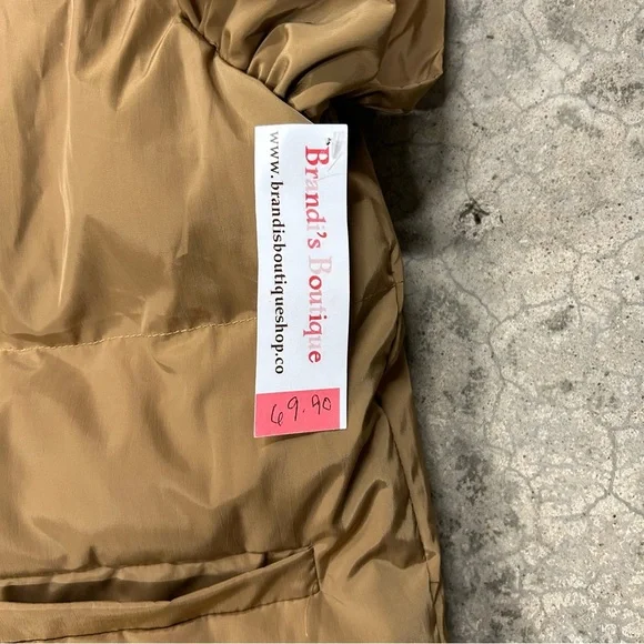 NWT Bucket‎ List Womens Medium Ruffle SLEEVE DOWN VEST | CAMEL/Brown - Picture 6 of 6